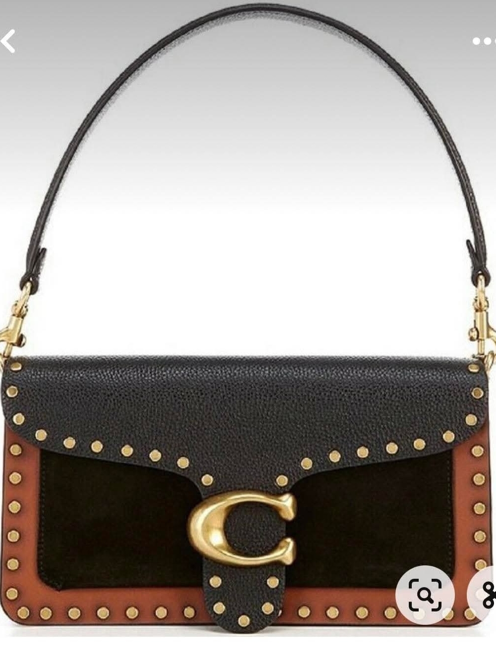 Leather Shoulder Bag with Gold 'C' Accent - Black and Brown